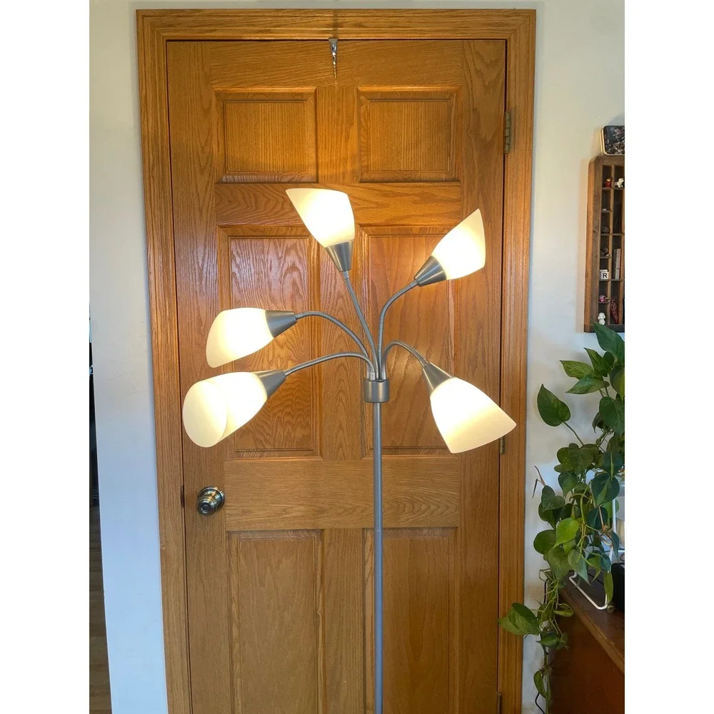 Medusa 5-Light Floor Lamp Silver Multi-Head Adjustable Gooseneck Standing Lamp
